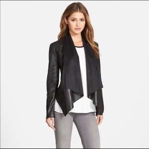 ‘Ana’ Faux Leather Drape Front Jacket
